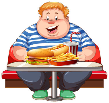 overweight man eating fast food clip art preview
