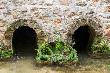 Krka Croatia. 06-10-2023. Evacuation tunnel for water of a water mill in Krka national park in Croatia.