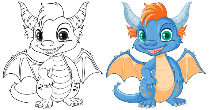Coloring Page Outline of Cute Dragon