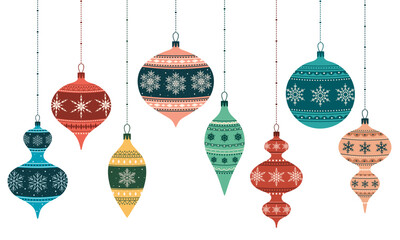 Set of Christmas balls. Hand drawn baubles.