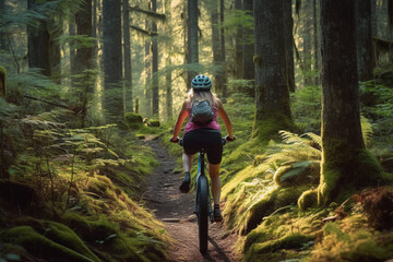 Fototapeta na wymiar Forest Trail Cycling Adventure. Generative Ai.