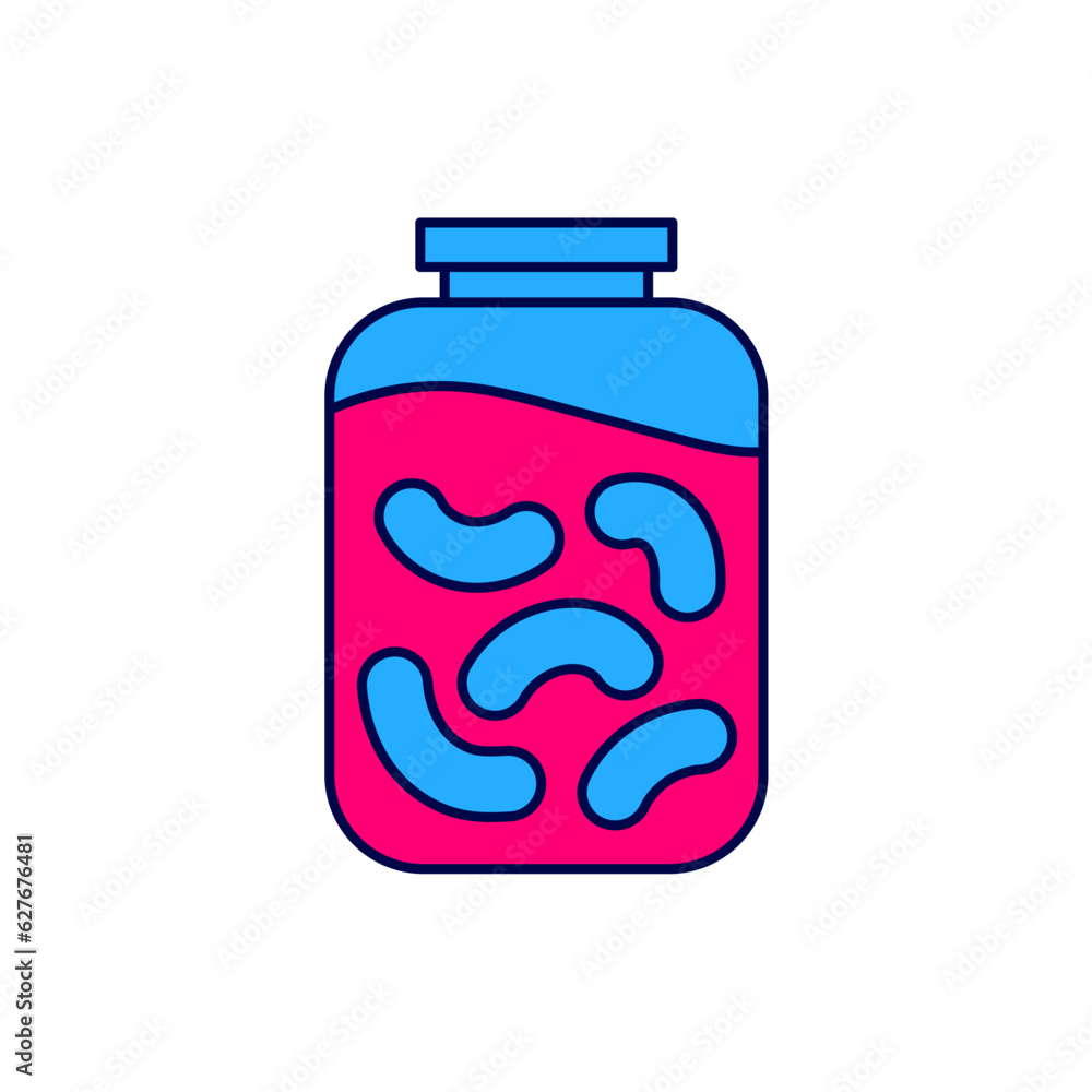Poster filled outline pickled cucumbers in a jar icon isolated on white background. vector