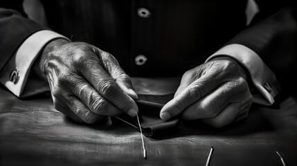Woman sewing black and white - AI Generated