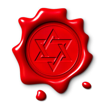 Jewish symbol and realistic red wax seal, transparent background