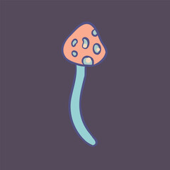 Magic mushroom. Psychedelic hallucination. Vector illustration in pastel colors isolated. 60s trippy hippie art for sticker, patch or poster design.