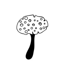 Magic mushrooms. Psychedelic hallucination. Outline vector illustration isolated on white. 60s hippie art. Coloring book for kids and adults.