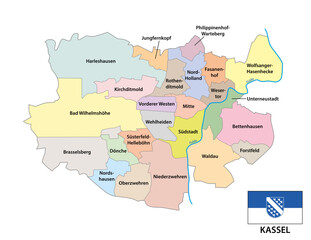 Administrative vector map of the North Hesse city of Kassel, Germany