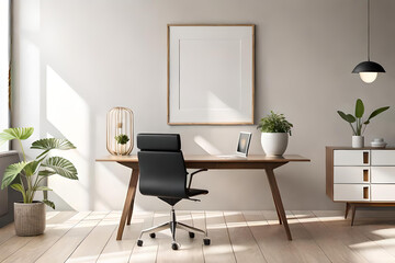 Mockup frame in farmhouse living room interior, 3d render, interior of an office