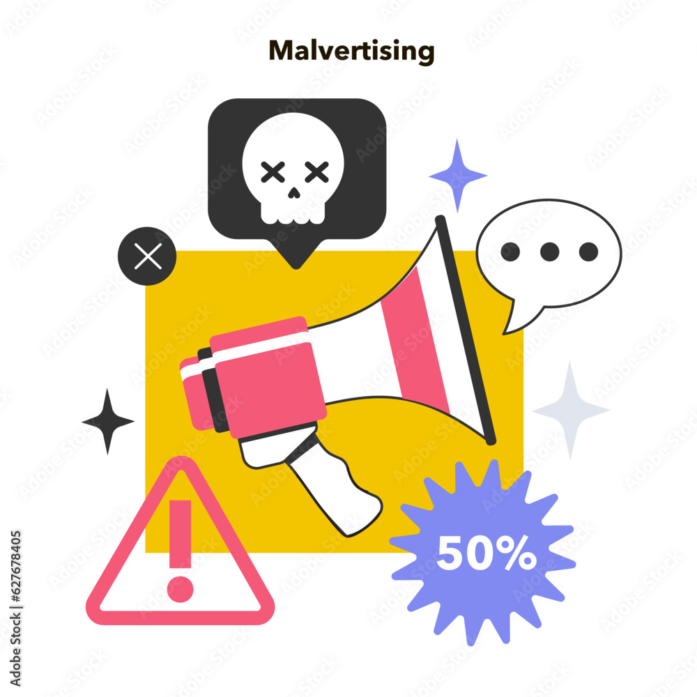 Poster malvertising. virus or hacking software or phishing scam distributed