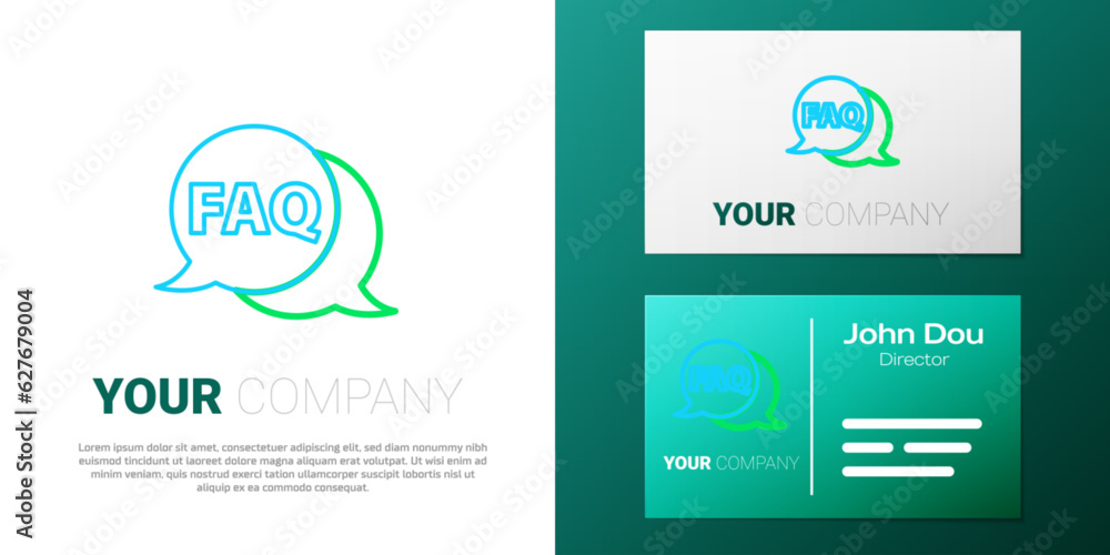 Poster line speech bubble with text faq information icon isolated on white background. circle button with t
