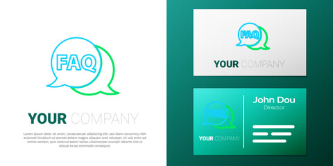 Naklejka premium Line Speech bubble with text FAQ information icon isolated on white background. Circle button with text FAQ. Colorful outline concept. Vector