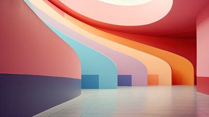 pastel tone color in blue orange yellow room with geometric design, Generative Ai