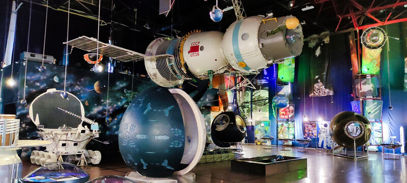 Ukraine Zhytomyr - exhibits related to rocket and space exploration in the Sergey Koryolov Astronautics Museum. Soyuz descent module