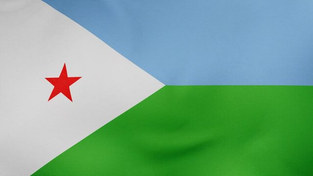 Djibouti fabric flag calm swaying in the wind, looped endless cycled video, completely full screen covers flag background