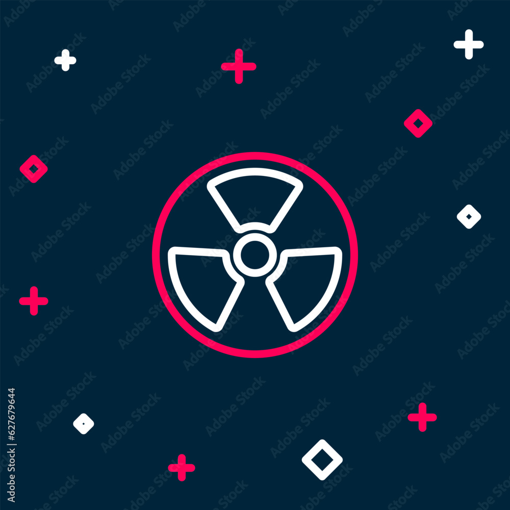 Wall mural Line Radioactive icon isolated on blue background. Radioactive toxic symbol. Radiation Hazard sign. Colorful outline concept. Vector - Wall murals