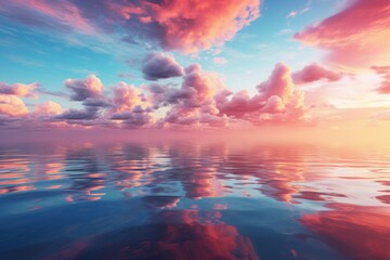 Vibrant Sunsets Over a Calm Ocean Horizon, Generative AI