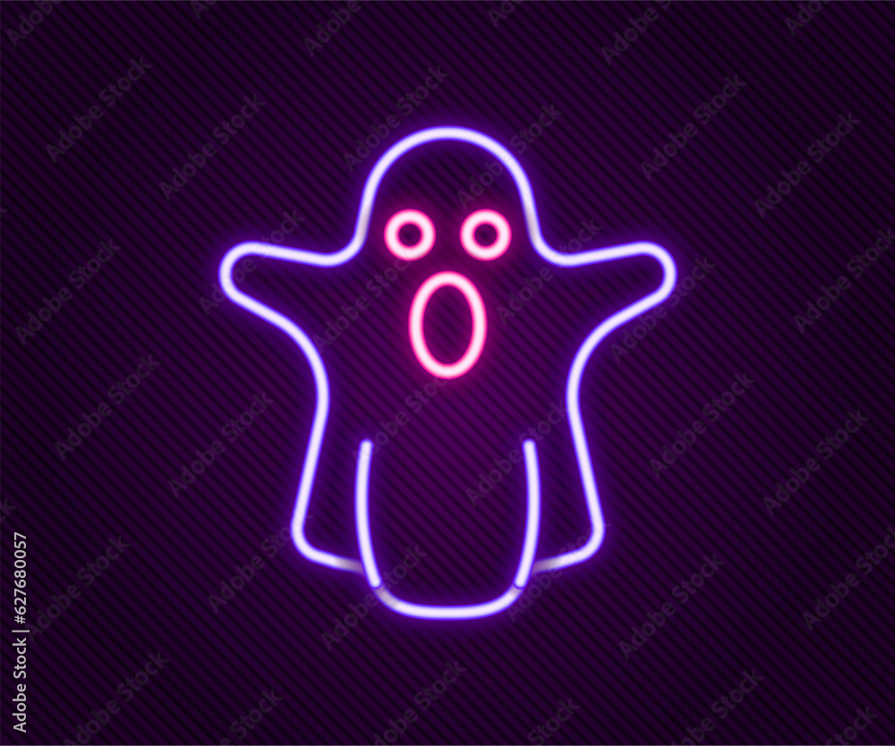 Poster glowing neon line ghost icon isolated on black background. happy halloween party. colorful outline c