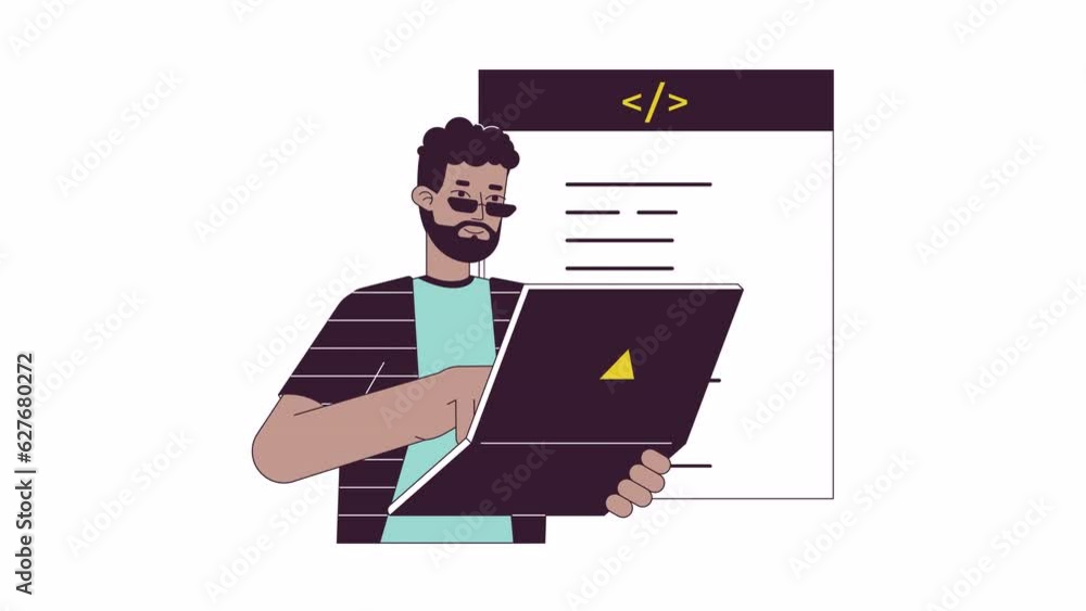 Aufkleber it developer coding on laptop line 2d animation. software engineering remote employee 4k video motio