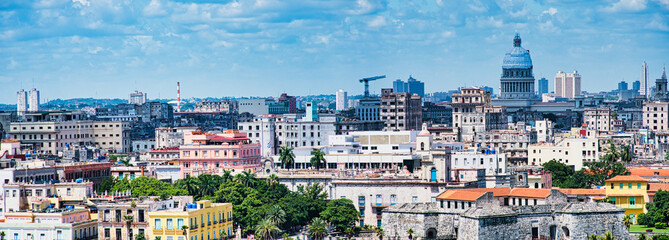 A stunning panoramic view of Havana Bay, showcasing the natural beauty and serene waters of this picturesque coastal area.