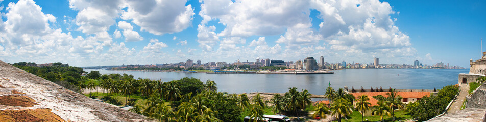 A stunning panoramic view of Havana Bay, showcasing the natural beauty and serene waters of this...