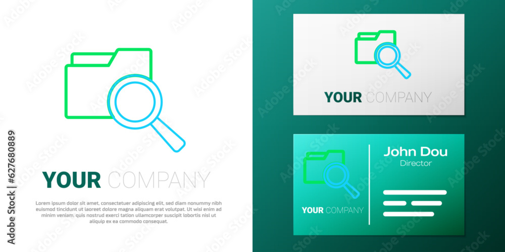 Poster line search concept with folder icon isolated on white background. magnifying glass and document. da