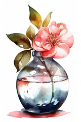 Beautiful watercolors of glass vases with different types of flowers