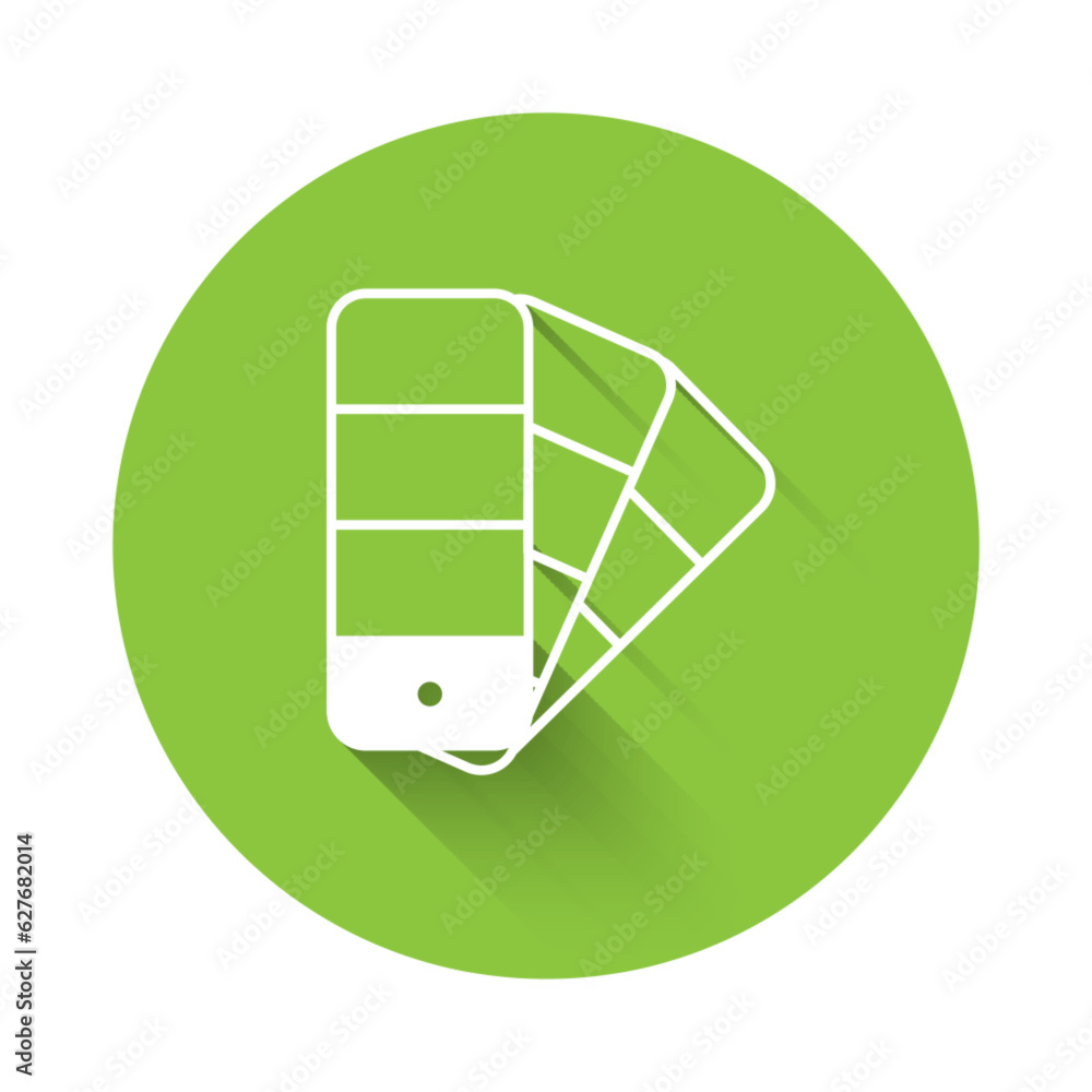 Aufkleber white color palette guide icon isolated with long shadow background. green circle button. vector