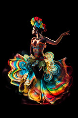 Gorgeous Latina dancer in colorful dress - watercolor art
