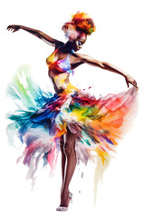Gorgeous African dancer in colorful dress - watercolor art
