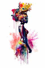 Obraz premium Gorgeous African dancer in colorful dress - watercolor art