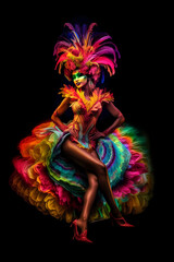 Gorgeous Latina dancer in colorful dress - watercolor art