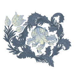 Floral vintage element. Enchanted Vintage Flowers. Arts and Crafts movement inspired. Vector design element. Isolated on white.