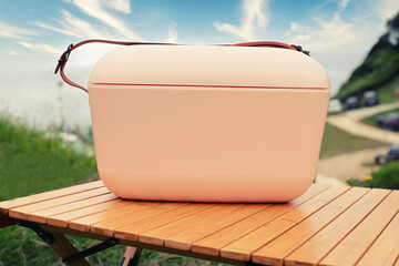 Cooler ice box bag for picnic and nature holidays, mockup