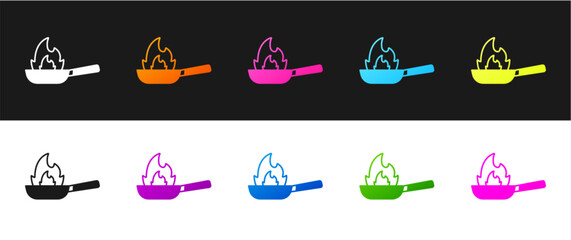 Obraz premium Set Pan with fire icon isolated on black and white background. Vector