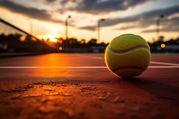 A photo of a tennis ball on the court during the match, Generative Ai