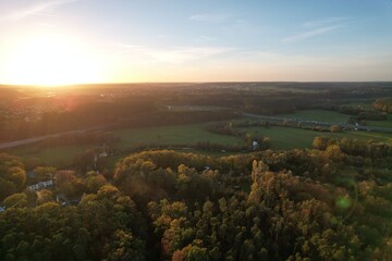 Sunet in village from abhove