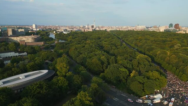Bellevue Castle, Best aerial top view flight
CSD Pride Parade 2023 city Berlin Germany Summer evening Victory Column. rotation to right drone
4K Cinematic footage.