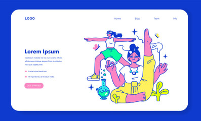 Psychedelic trip party web banner or landing page. Rave camp.