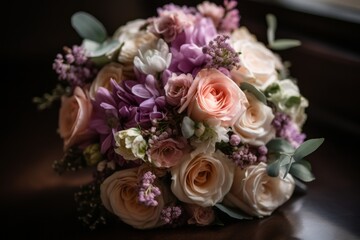 Obraz na płótnie Canvas Close up of a wedding bouquet of flowers. Generative AI