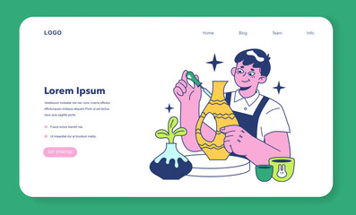 Retreat activity web banner or landing page. Male character relaxing