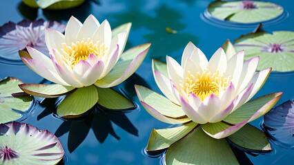 Close-Up of a Beautiful Waterlily Flower in the Bluish Waters ai generated