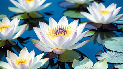 Close-Up of a Beautiful Waterlily Flower in the Bluish Waters ai generated