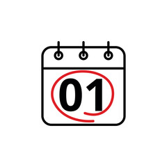 Calendar day flat vector icon. Special day marked on the calendar. Calendar icon vector illustration for websites and graphic resources, Day 01.