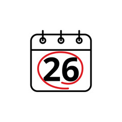 Calendar day flat vector icon. Special day marked on the calendar. Calendar icon vector illustration for websites and graphic resources, Day 26.