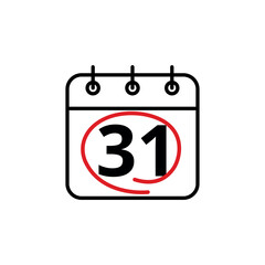 Calendar day flat vector icon. Special day marked on the calendar. Calendar icon vector illustration for websites and graphic resources, Day 31.