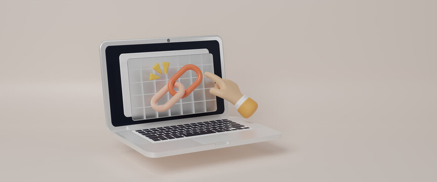 SEO optimization, link building as Search Engine Optimization, Marketing and Digital for Home Page Development. Add back link to website in increase quality score in SEO. 3d rendering illustration