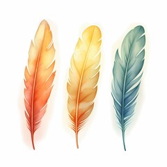 a group of watercolor feathers