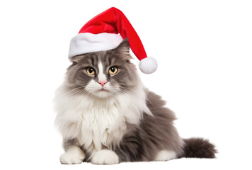 cat wearing a santa hat png, christmas concept, transparent background, full body, isolated on white