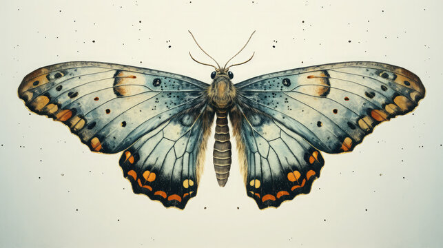 Vintage butterfly illustration print on Grunge background