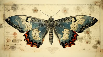 Foto auf Acrylglas Schmetterlinge im Grunge Vintage butterfly illustration print on Grunge background  © Татьяна Креминская